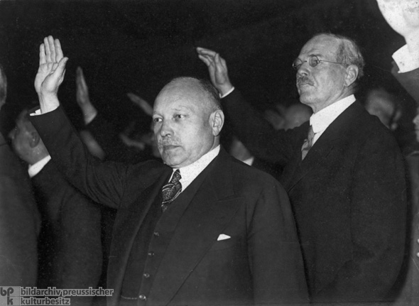 German Industrialists Salute the Flag at a Rally for the German Economy in Berlin (November 7, 1933)